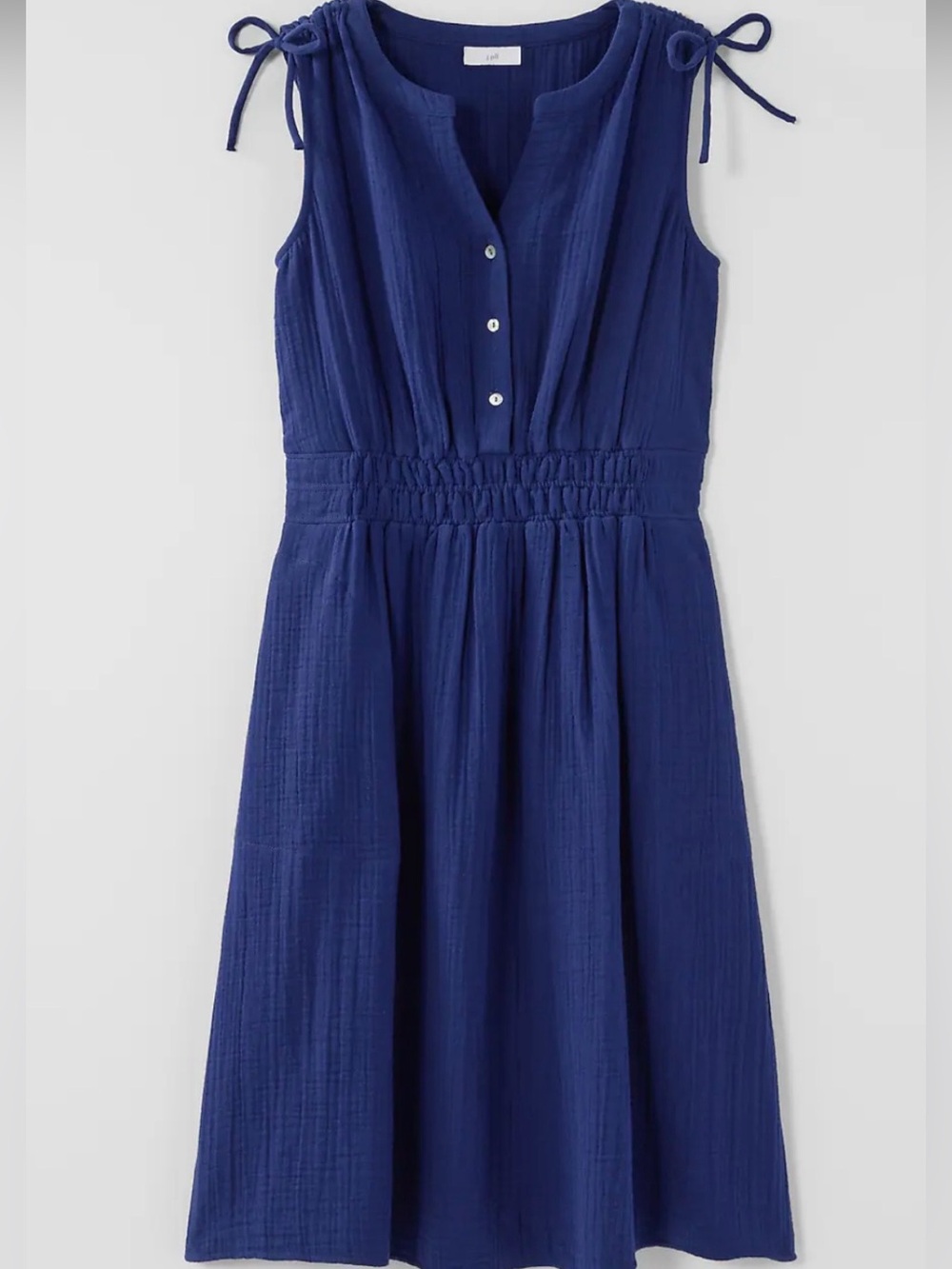 J. Jill Cotton Double Gauze Blue Tie-Shoulder Elastic Waist Dress SZ MP